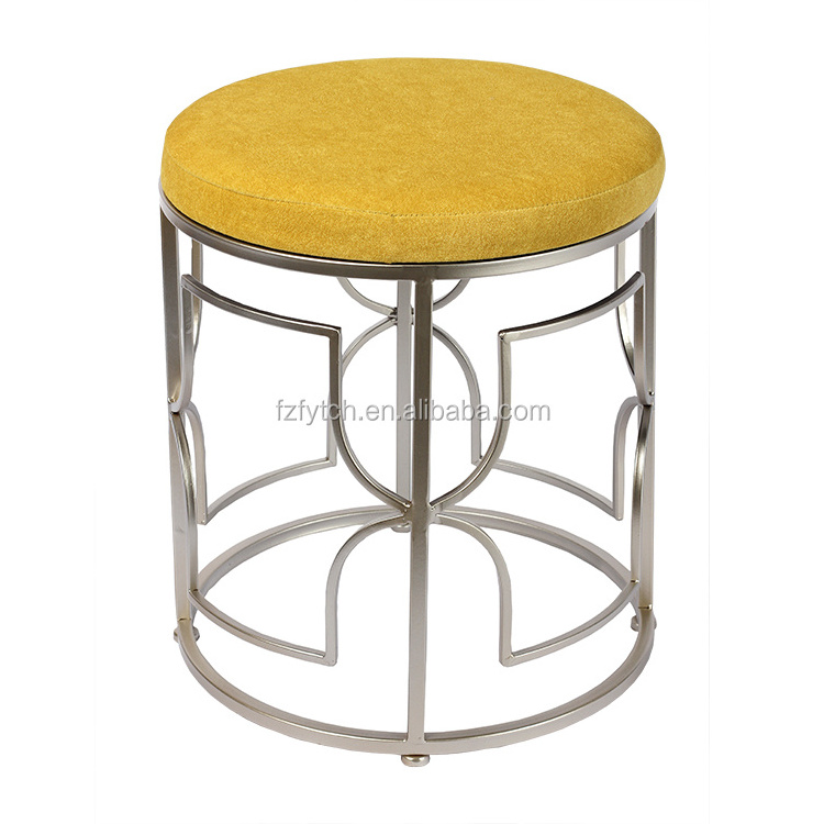 Wholesale gold iron leg vanity stool with fabric cushion