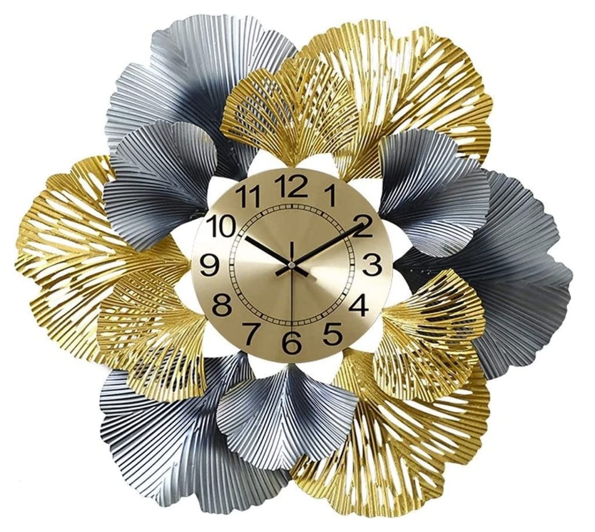 FYTCH Creative Gold Ginkgo Large Wall Clock For Home Decor Office Wall Hanging Clock for Decoration