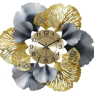 FYTCH Creative Gold Ginkgo Large Wall Clock For Home Decor Office Wall Hanging Clock for Decoration