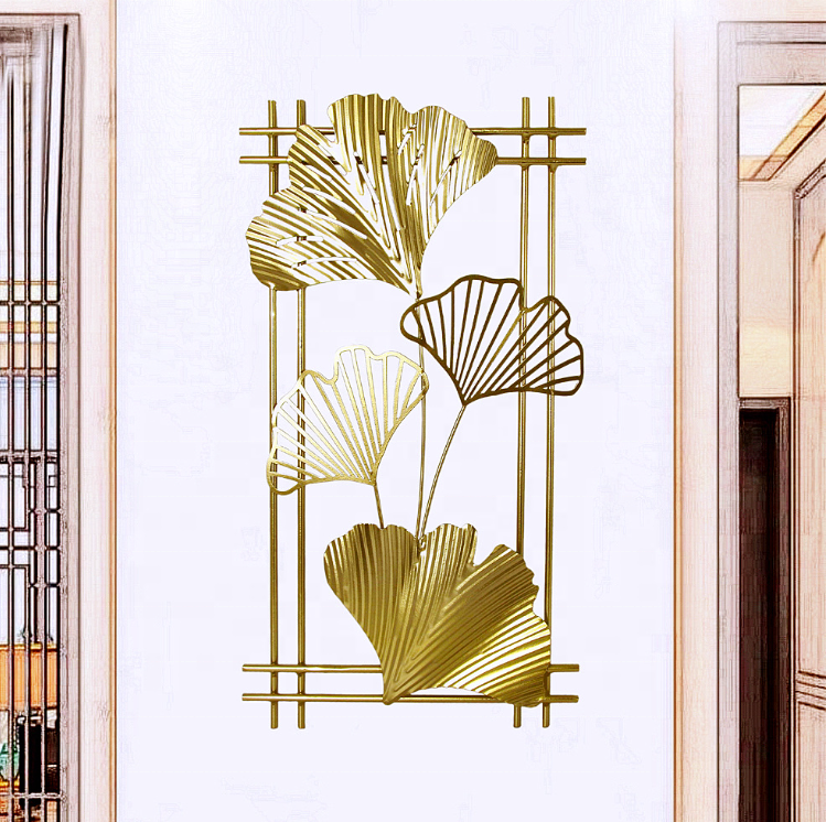 FYTCH Luxury Wrought Iron Lobby Entrance Wall Decoration Gold Metal Leaves Wall Hanging Decor for Hotel