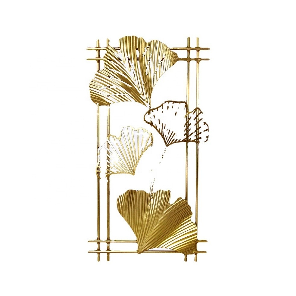 FYTCH Luxury Wrought Iron Lobby Entrance Wall Decoration Gold Metal Leaves Wall Hanging Decor for Hotel