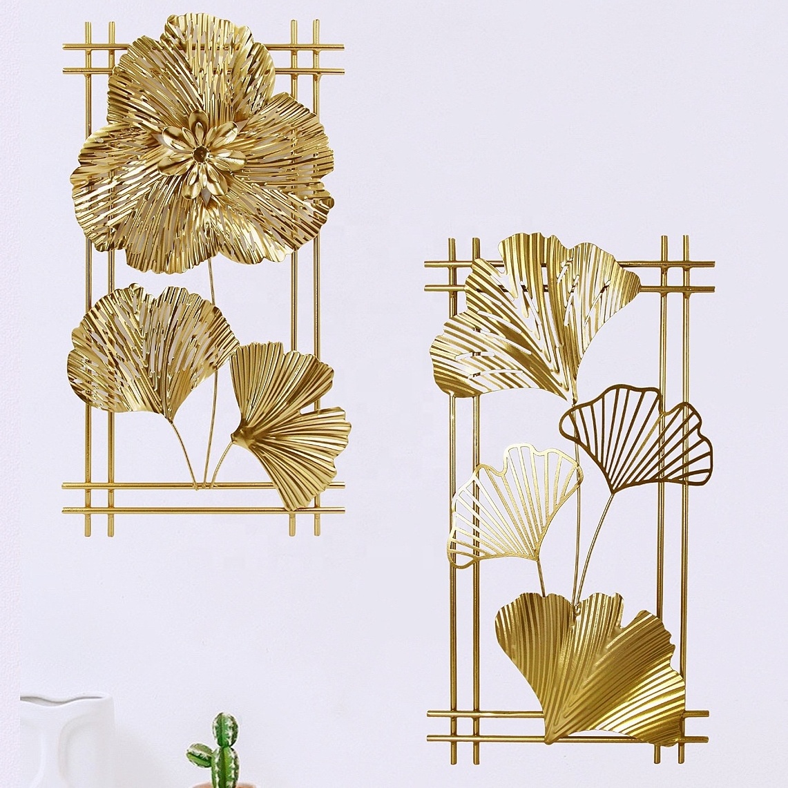 FYTCH Luxury Wrought Iron Lobby Entrance Wall Decoration Gold Metal Leaves Wall Hanging Decor for Hotel