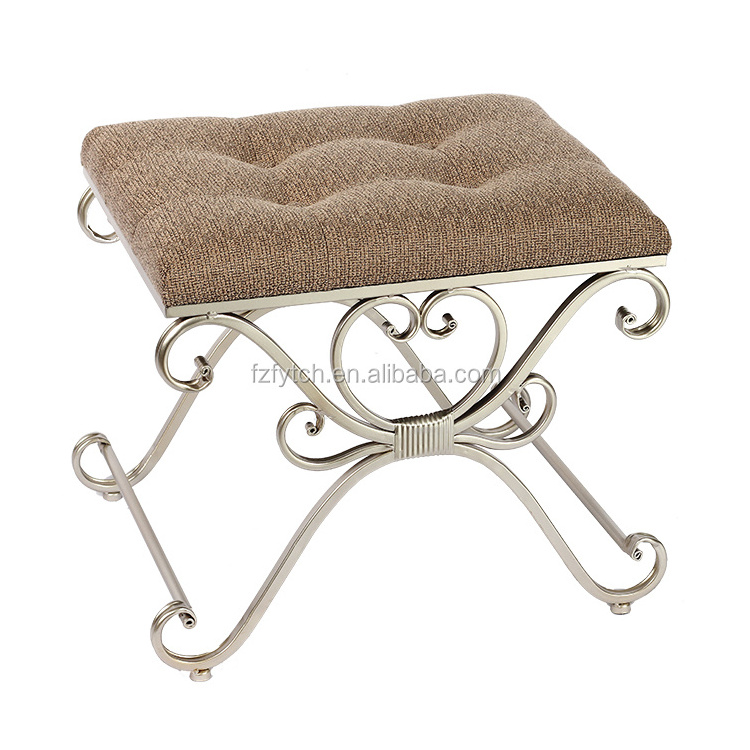 Wholesale gold iron leg vanity stool with fabric cushion