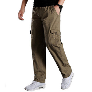 Men's Cotton Multi-Pocket Loose Casual Straight Pants Plus Fertilizer Plus Size Elastic Pants pantalon cargo pantalon