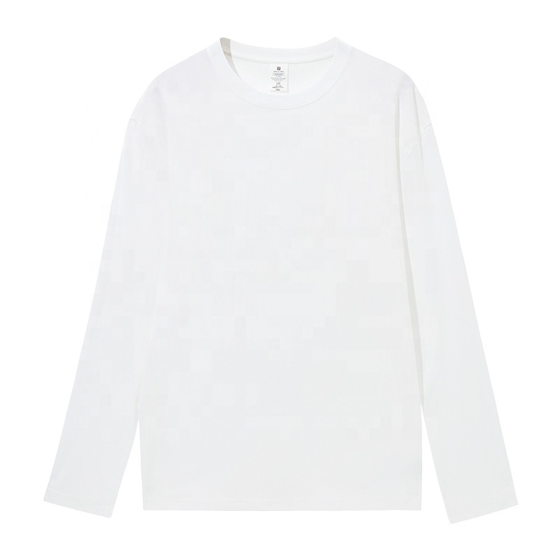 Free Sample Mens Long Sleeve Blank t Shirt Round Neck Bottom Unisex Cotton White t Shirt Men