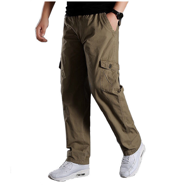 Men's Cotton Multi-Pocket Loose Casual Straight Pants Plus Fertilizer Plus Size Elastic Pants pantalon cargo pantalon