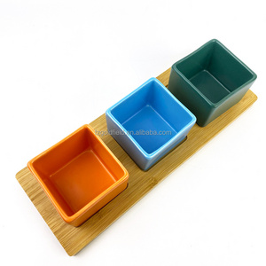 Porcelain Appetizer Serving Dishes With Bamboo Tray Snack Dish Set