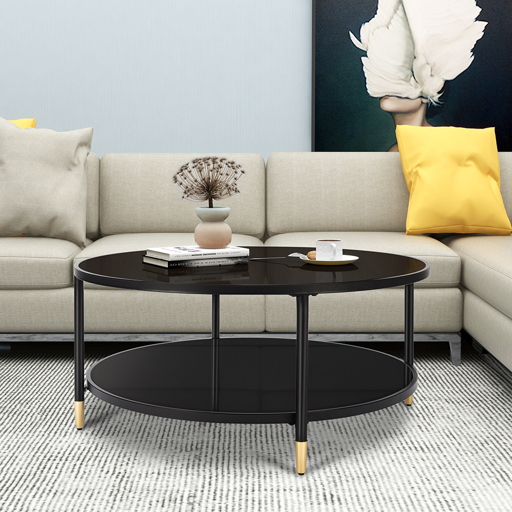 Nordic Style Modern Wooden Minimalist Round Coffee Table With Bottom Shelf