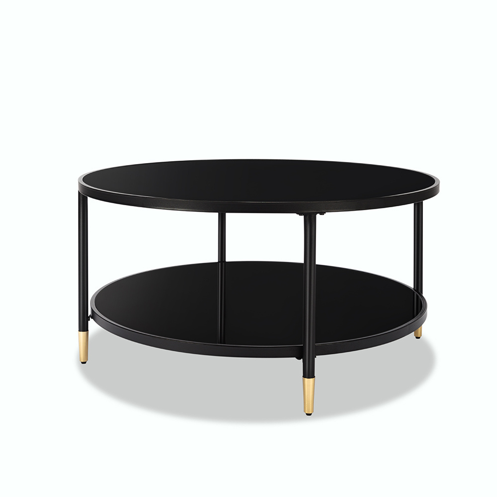 Nordic Style Modern Wooden Minimalist Round Coffee Table With Bottom Shelf