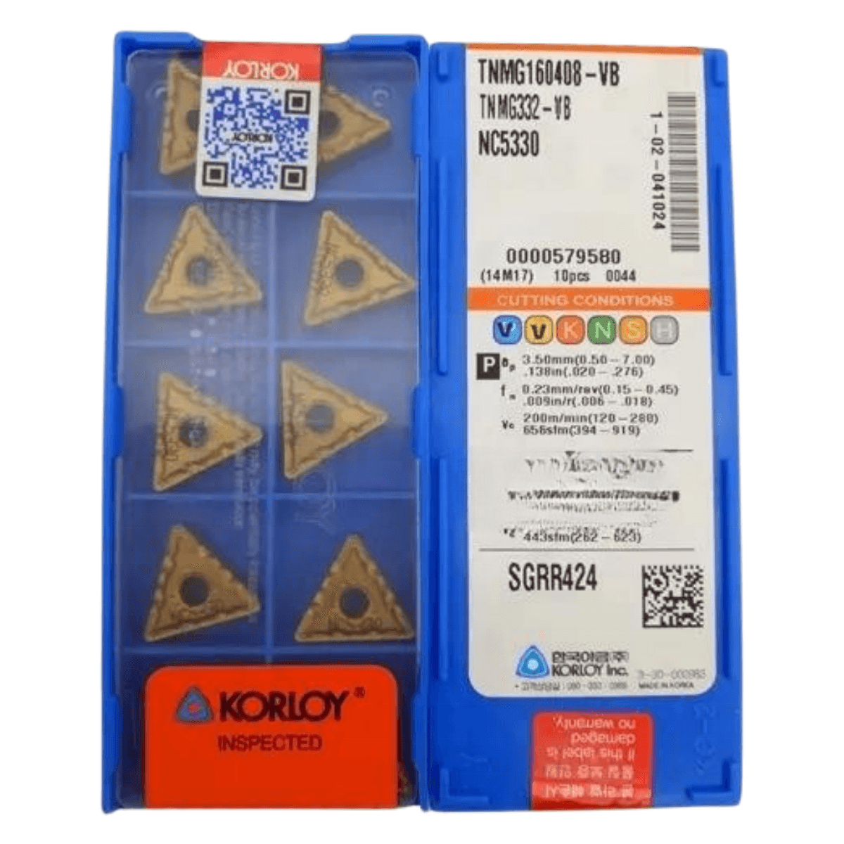 Korloys Hardness CNC Carbide Inserts TNMG160408-VB NC5330 Turning blades