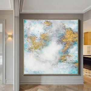 Fast Delivery Large White & Blue Cloud Abstract Gold Art Oil Painting On Canvas for Wall Decoration