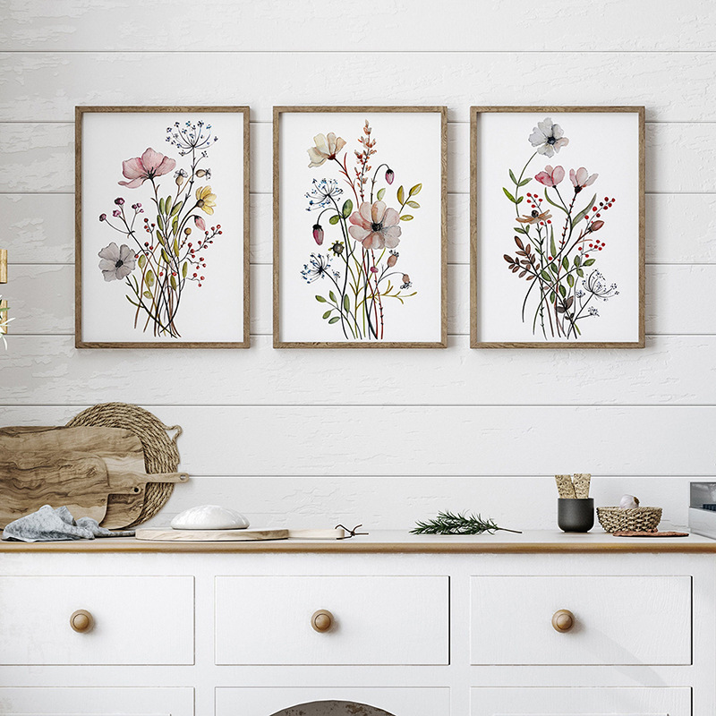 Boho Flower Botanical Posters Canvas Framed Painting Print Picture Modern Decoration Wall Art with Frame