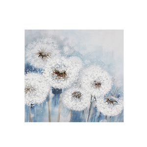 Modern Minimalist Hanging Canvas Wall Art Pure Hand-painted Blue White Dandelion Oil Painting for Sofa Background Decoration