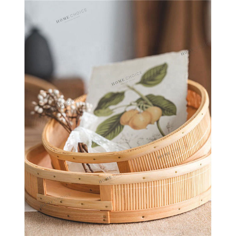 wholesale natural straw materials rattan seagrass round Picnic Basket Desktop Storage Christmas Storage Baskets 2PCS Set