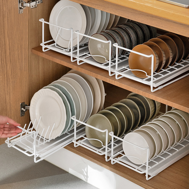 Kitchen Dish Cabinet Drying Rack Organizer Stand Tableware Storage Cookware Holder Metal Draining Dryer Bowl Shelf