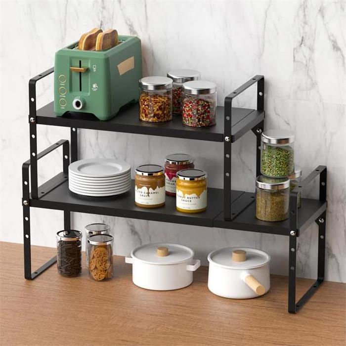 2 Pack Stackable Extendable Expandable Cabinet Shelf Organizer,Countertop Organizer,Expandable Storage Shelves For Kitchen