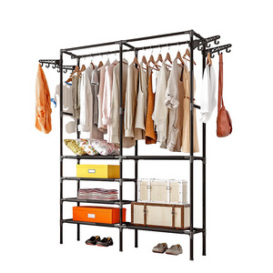 Height Adjustable Stand Expandable Metal Clothes Coat Rack With Fabric Holder