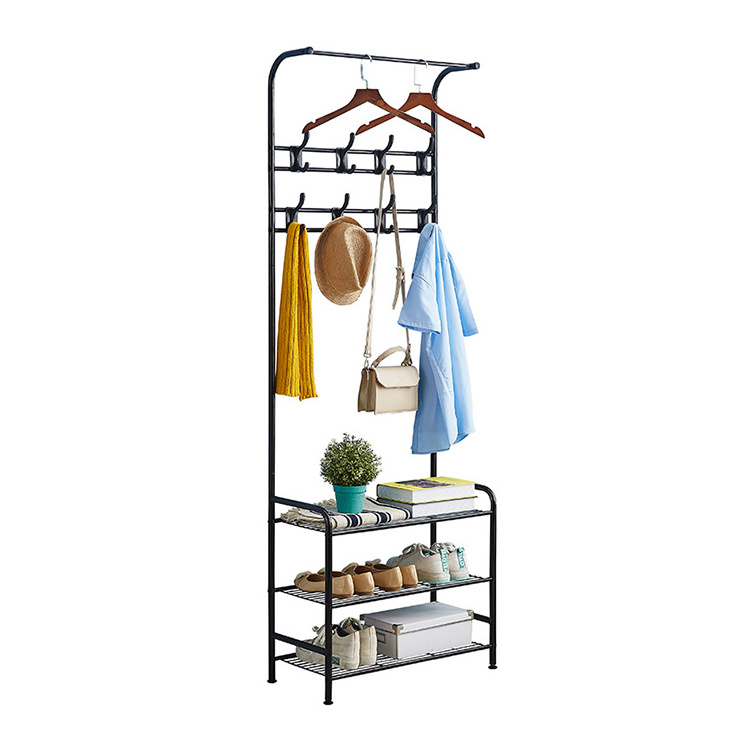 Hat Garment Hanger Black Metal Coat Rack, Narrow Floor Quality Coat Hanger Stand