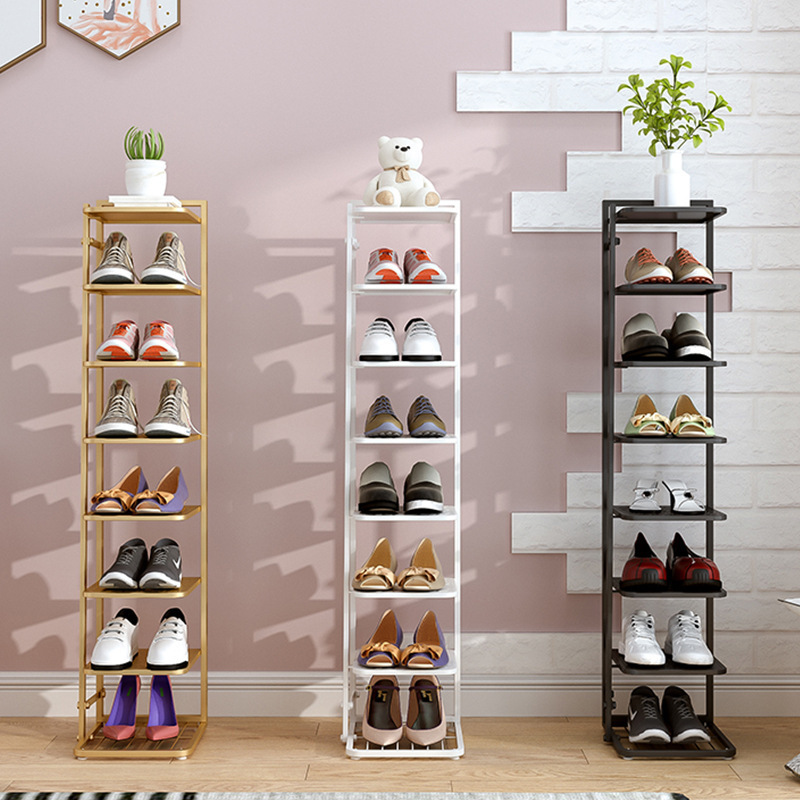 Vertical Narrow Simple Iron Multilayer Single Row Behind The Door Dormitory Entrance Shoe Storage Rack