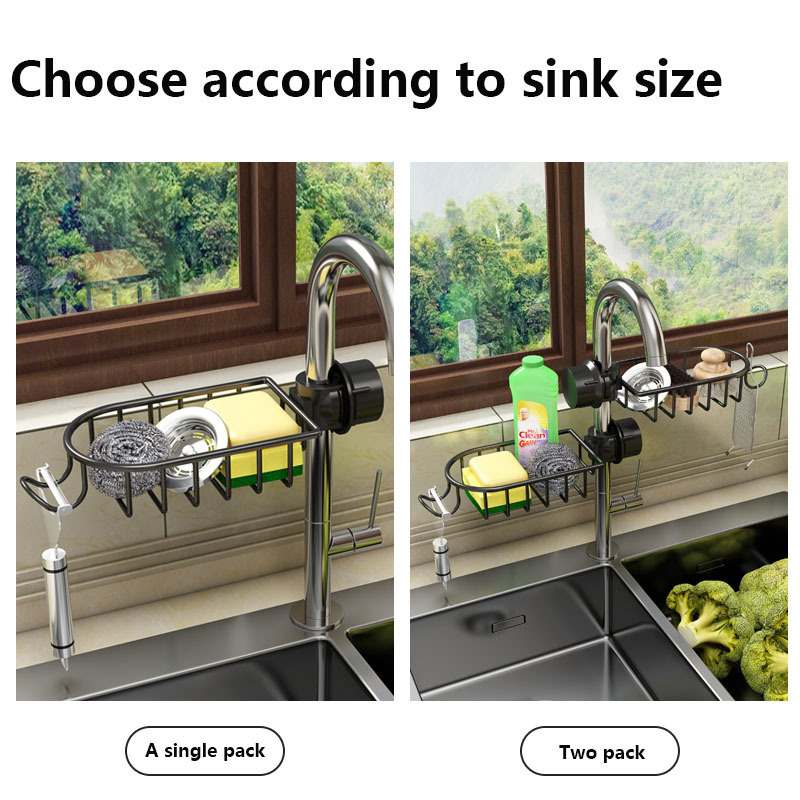 Kitchen Faucet Sponge Storage Rack Aluminum Adjustable Sink Drain Rack With Hanging Towel Rack Kitchen Faucet Washing Tool Shelf