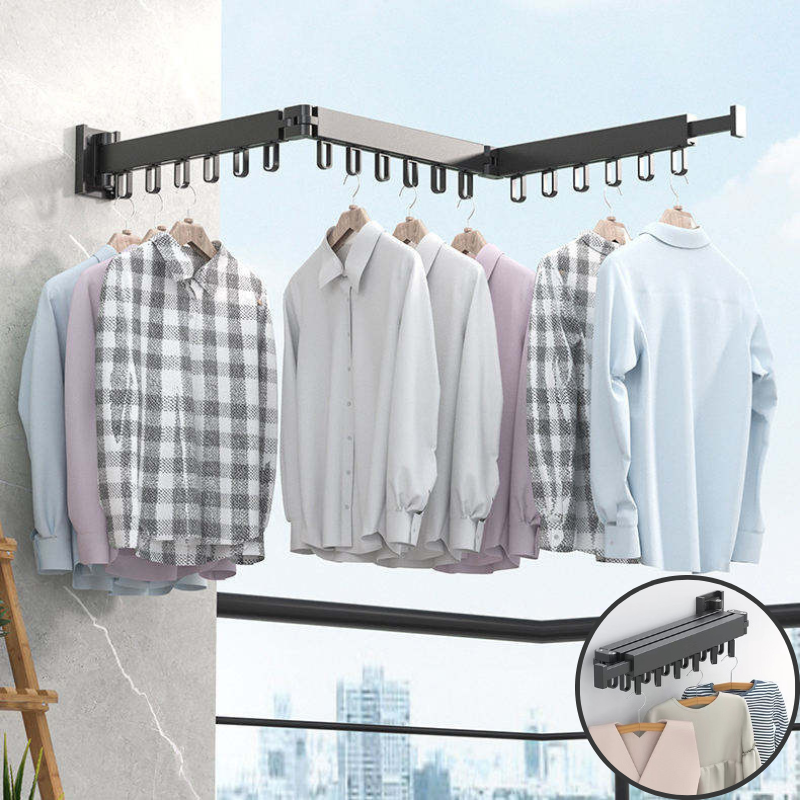 Wholesale Wall Hanger Mounted Folding Clothes Rack Retractable Space Saving Clothes Rod Home Laundry Drying Rack