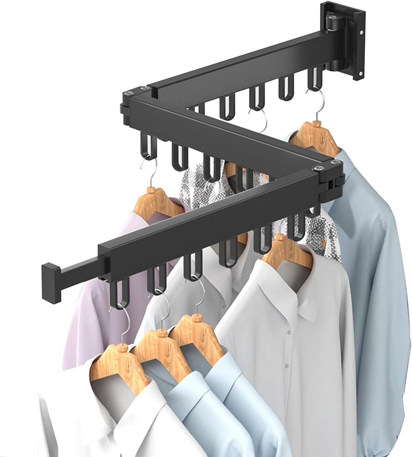 Wholesale Wall Hanger Mounted Folding Clothes Rack Retractable Space Saving Clothes Rod Home Laundry Drying Rack