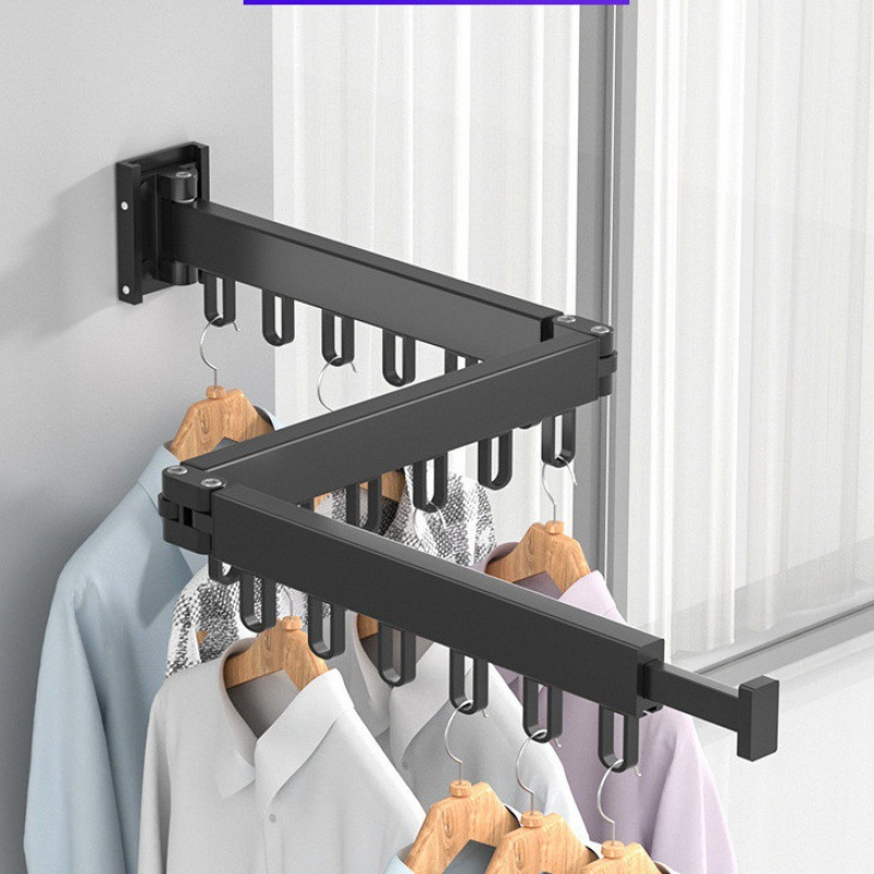 Wholesale Wall Hanger Mounted Folding Clothes Rack Retractable Space Saving Clothes Rod Home Laundry Drying Rack