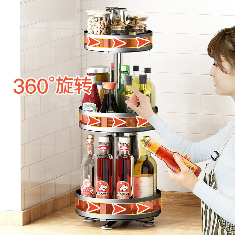 Multifunctional Kitchen Corner Shelf Storage Metal Countertop Round Seasoning Storage Rack