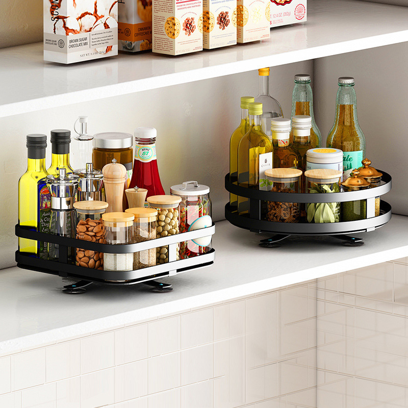 Multifunctional Kitchen Corner Shelf Storage Metal Countertop Round Seasoning Storage Rack