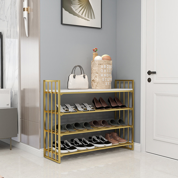 Newest design Simple 5 Layer Tier Modern Organizer Metal Gold Shelf Stand Shoes Rack For Shoes