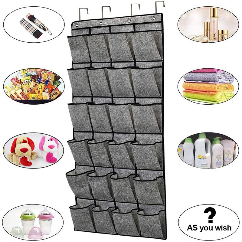 Non-woven Fabric 24 Pockets Over The Door Closet Organizer Shoe Hanging Storage Bag With 4 Hooks Folding Hanging Organizer