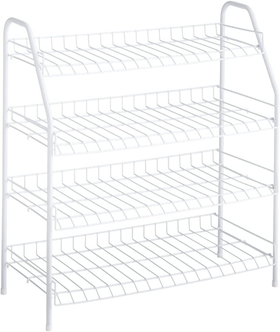 4-tier Stackable Wire Shoe Rack White Simple Assemble Storage Shelf For Organization In Bedroom