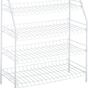 4-tier Stackable Wire Shoe Rack White Simple Assemble Storage Shelf For Organization In Bedroom