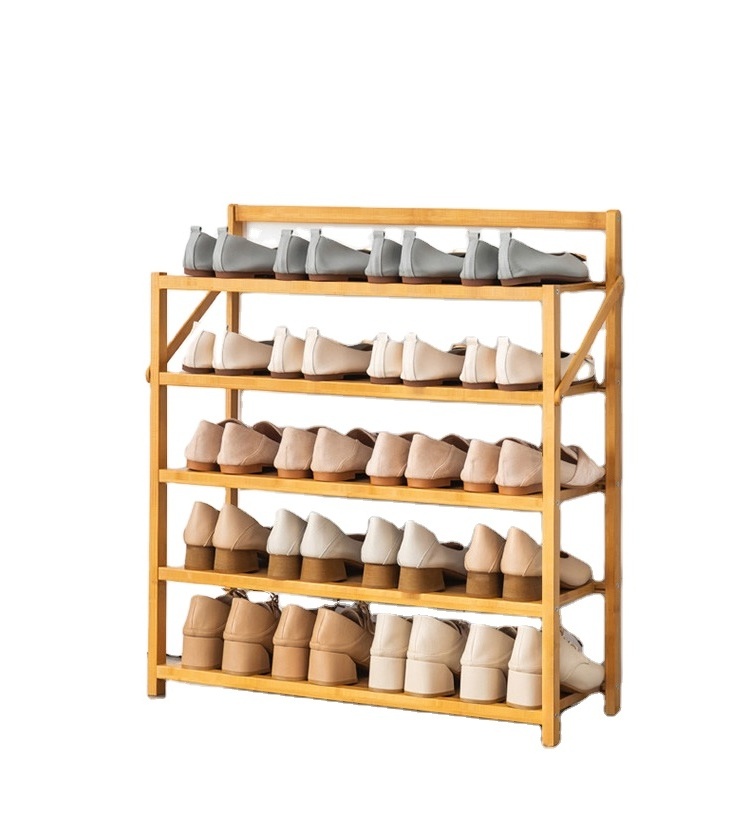 Foldable Large 5 Tiers 100% Bamboo Shoes Storage Rack For 20 Pairs Of Shoes