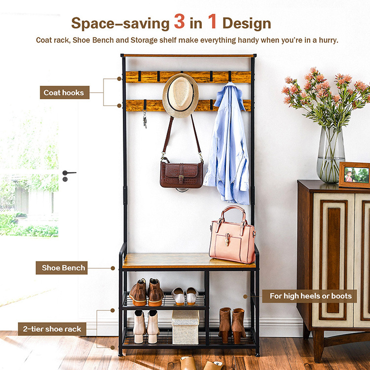 Multifunctional Bathroom Solid Wooden Hanger Vintage Coat Rack, Free Coat Hanger Stand