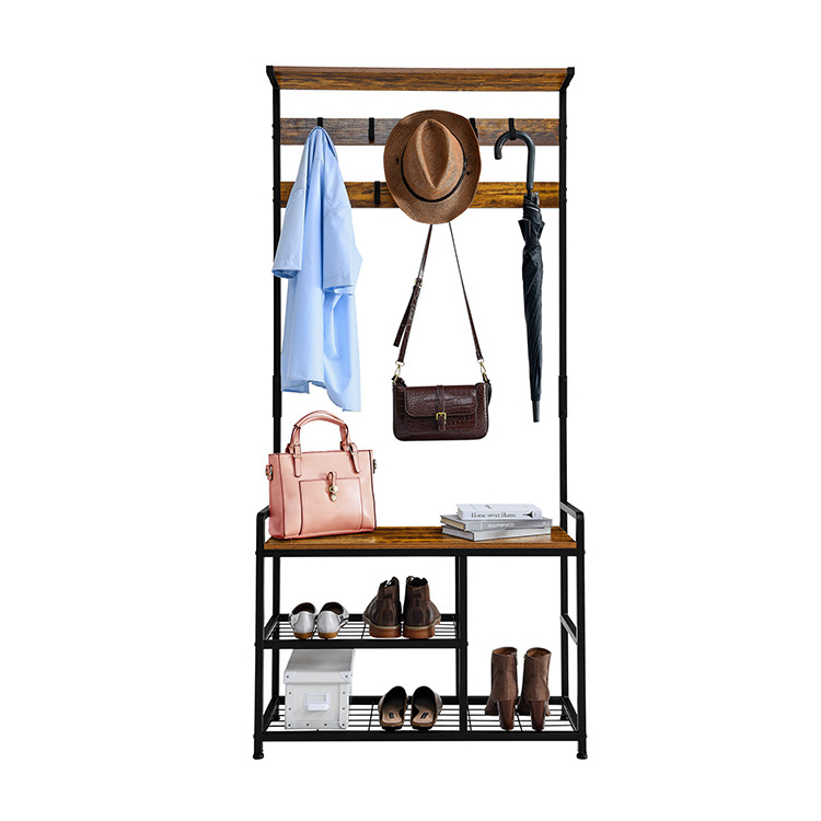 Multifunctional Bathroom Solid Wooden Hanger Vintage Coat Rack, Free Coat Hanger Stand