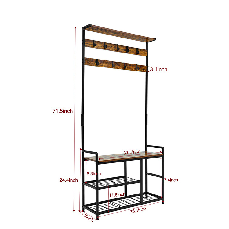 Multifunctional Bathroom Solid Wooden Hanger Vintage Coat Rack, Free Coat Hanger Stand