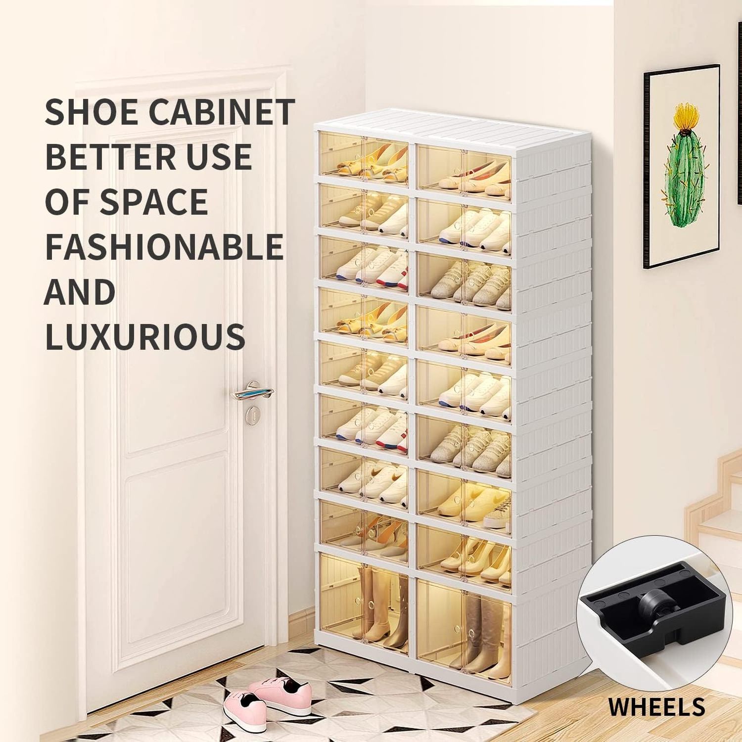 Modern Design Folding Shoes Rack Organizer Collapsible Shoe Storage Cabinet Bins with Magnetic Clear Door for Home Use