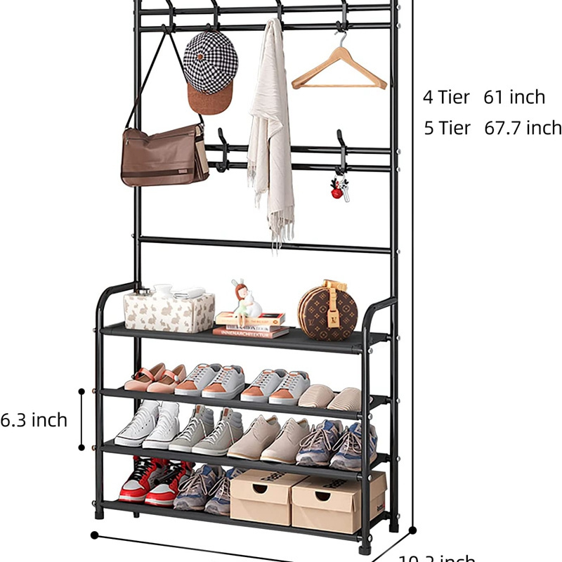 High Quality 4 Tier Entryway Shoe Rack with Convertible Coat Rack Wholesale Organizer for Bedroom Dorm Warehouse Home Furniture