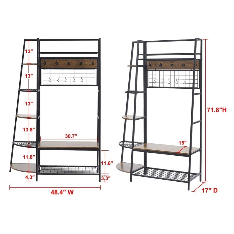 Sturdy Durable Entryway Shelf Industrial Rustic Coat Rack Stand With Storage Bench