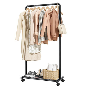 Clothing Rack with Storage Mesh Shelf & Casters, Heavy-Duty Black Metal Clothing Rack for Hanging Clothes, Dresses, Coats