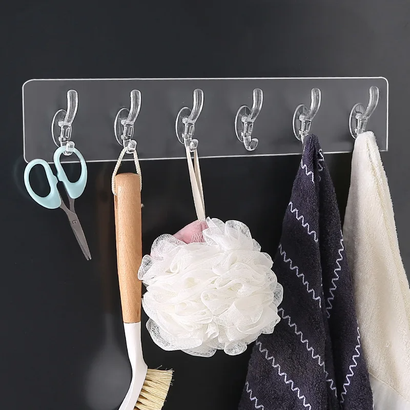 Wholesale Solid Pattern Multifunctional Kitchen Bathroom Hooks Self-Adhesive Wall Hanger with Crystal Row Rail