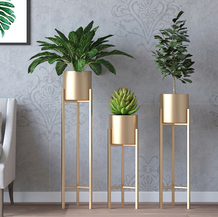 Stainless Steel Tall Metal Flower Stand for Indoor Outdoor Use Gold Wedding Decoration for Living Room Square Plastic Plant Pot