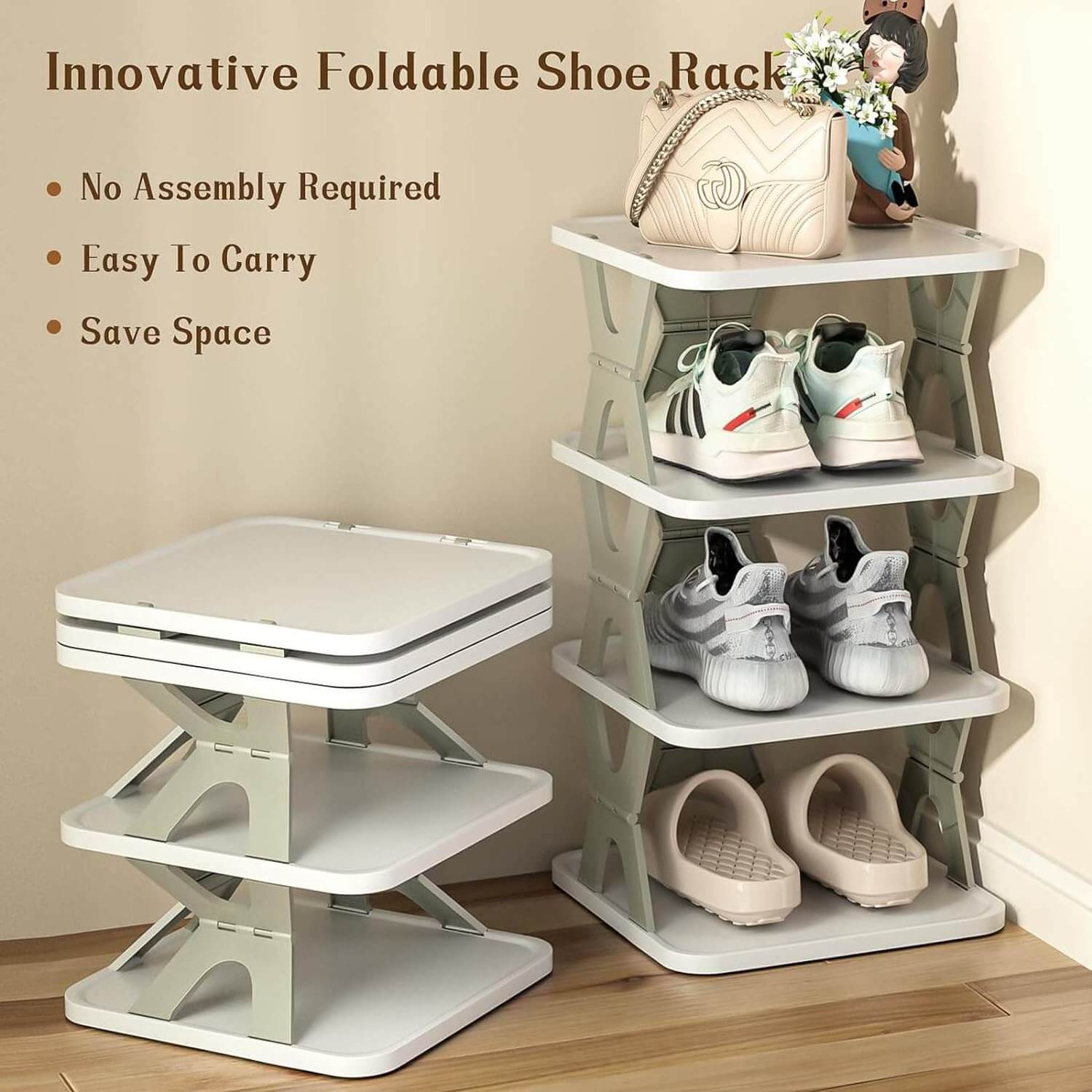 Modern Plastic Folding Shoes Rack Collapsible Living Room Furniture and Organizer Design for Home Use