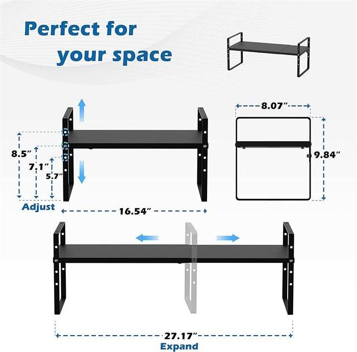 2 Pack Stackable Extendable Expandable Cabinet Shelf Organizer,Countertop Organizer,Expandable Storage Shelves For Kitchen