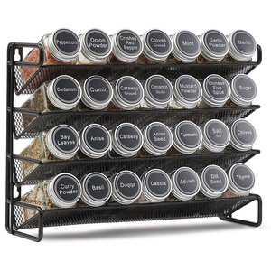 Wall Mount Countertop Cabinet Cupboard Metal Black 4 Tier Layer Seasoning Spice Rack Organizer For Cabinet