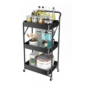 Utility Rolling Cart 3 Tier Kitchen Cart Storage Shelves Organizer For Bathroom Kitchen