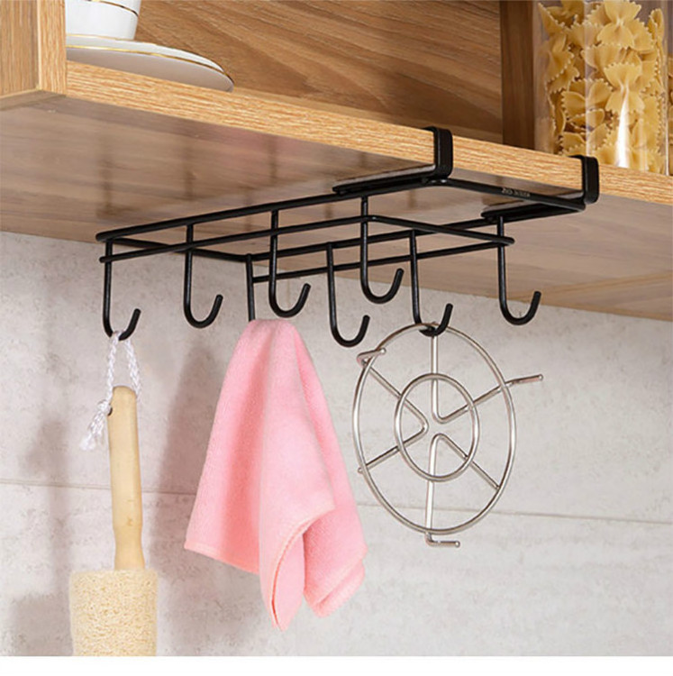 Metal Hooks Cupboard Mug Holder Shelf Coffee Cup Hooker Wall Hanger Rack Hanging Kitchen Accessories Storage Under Cabinet