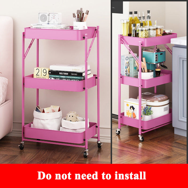 Utility Rolling Cart 3 Tier Kitchen Cart Storage Shelves Organizer For Bathroom Kitchen