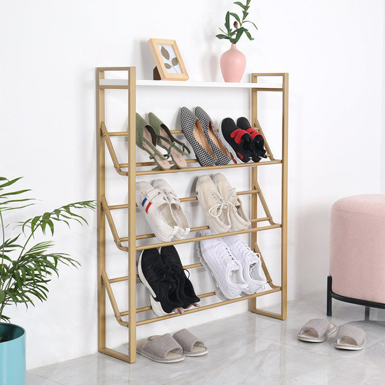 professional Fashion Slant Display Wrought Iron Space Save Shoes Rack Customized Metal Shoes Shelf